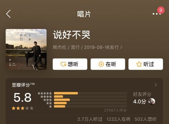 周杰伦新歌评分是多少 周杰伦新歌评分为什么不高