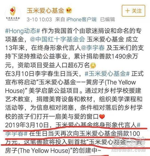 李宇春生日捐款100万怎么回事 粉丝爆同款捐款记录超暖心