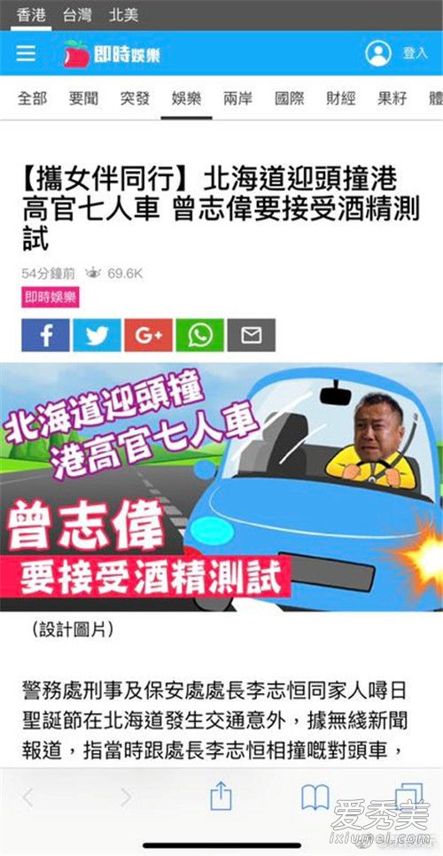 曾志伟出车祸  无大碍将接受酒精测试