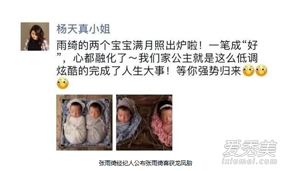张雨绮龙凤胎什么时候出生的叫什么名字？