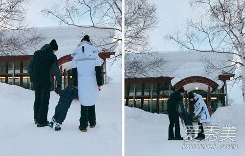 黄晓明baby小海绵雪地照曝光 小海绵原来都长这么高了