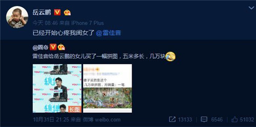 年度坑货!雷佳音送岳云鹏女儿几万块的拼图,这怕是拼不完