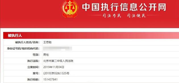 王思聪疑被列入失信名单 此前所持公司股权遭冻结