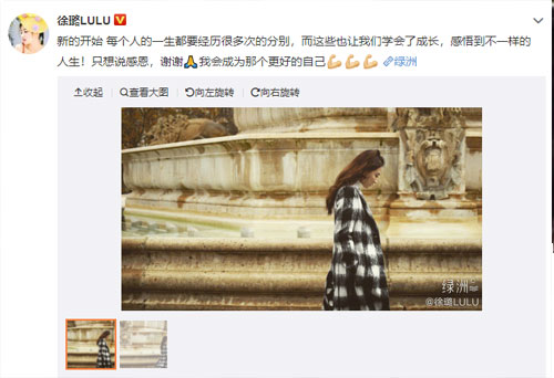徐璐发微博疑暗示与张铭恩分手：我会成为更好的自己