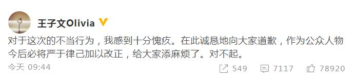 王子文道歉 脚踩桌板被指责素质低下详情事件回顾