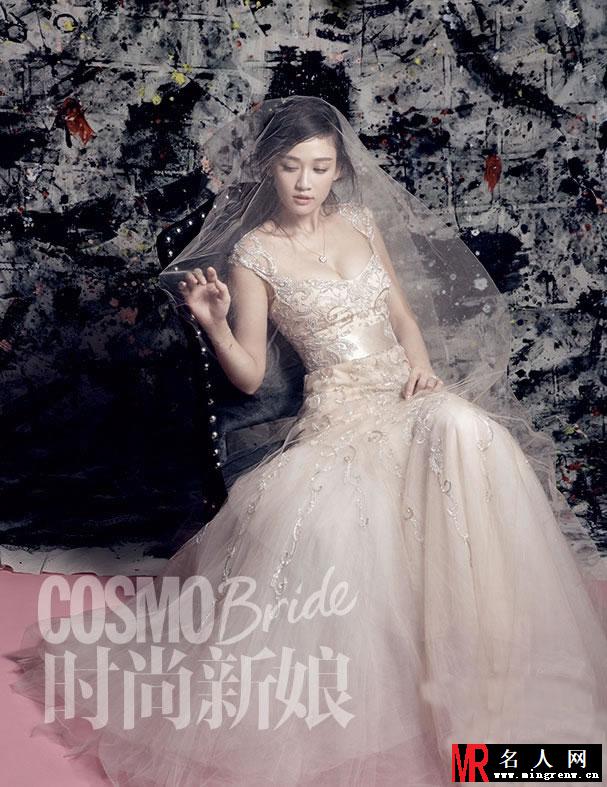 陈乔恩披婚纱登杂志 薄纱裹胸展完美曲线(1)