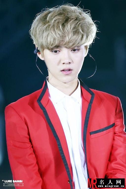 鹿晗2014年与EXO众成员韩国一巡演唱会 红色西装童颜可爱(1)