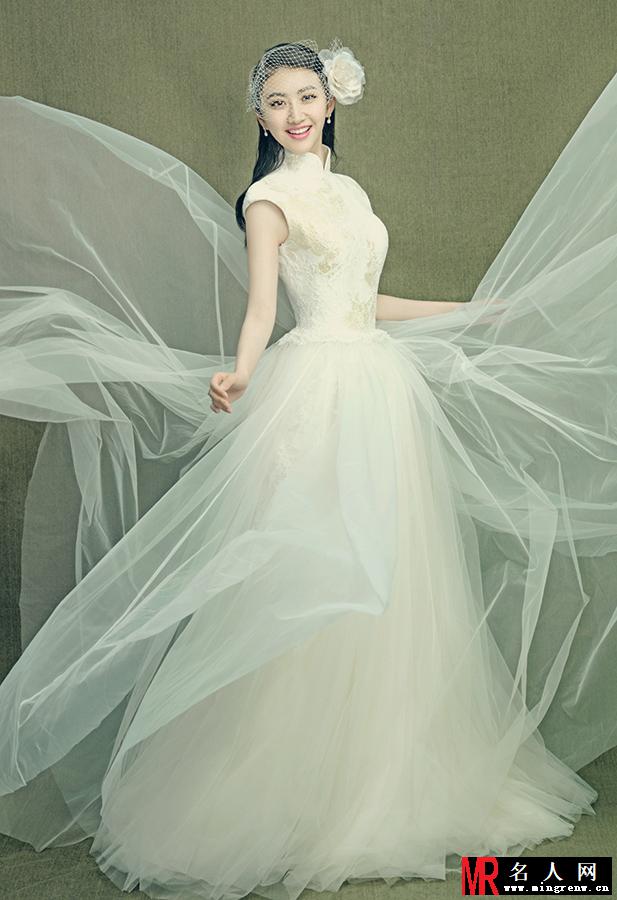景甜浪漫婚纱写真 薄纱遮面尽显娇羞(1)
