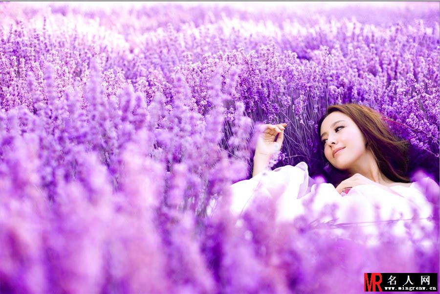 佟丽娅化身薰衣草仙子 白衣飘飘清新脱俗(1)