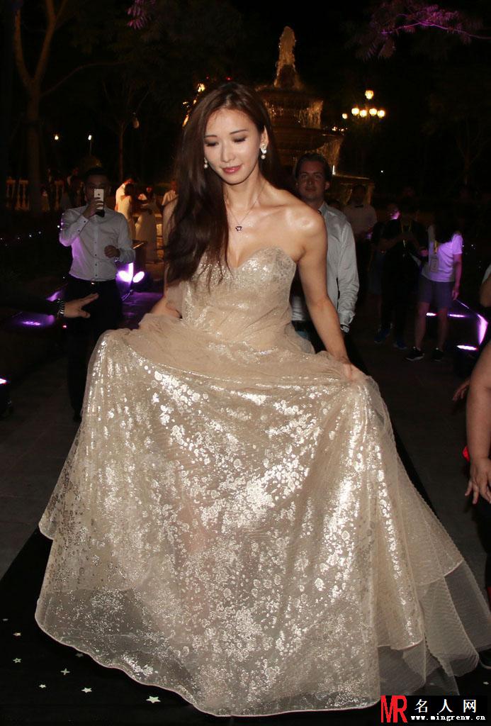 林志玲穿纱裙似新娘 自提裙摆获保安开道(1)