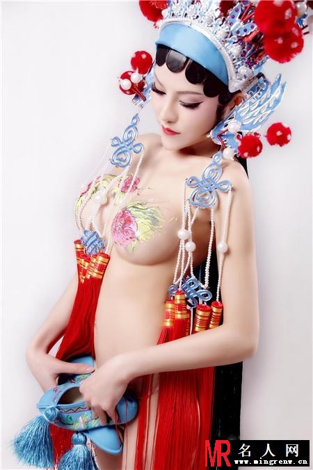 女主播张心儿京剧人体彩绘写真 半裸大尺度(1)