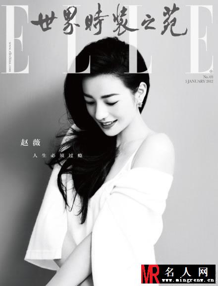 赵薇《ELLE》杂志开年封面热情开襟裙露美腿(1)