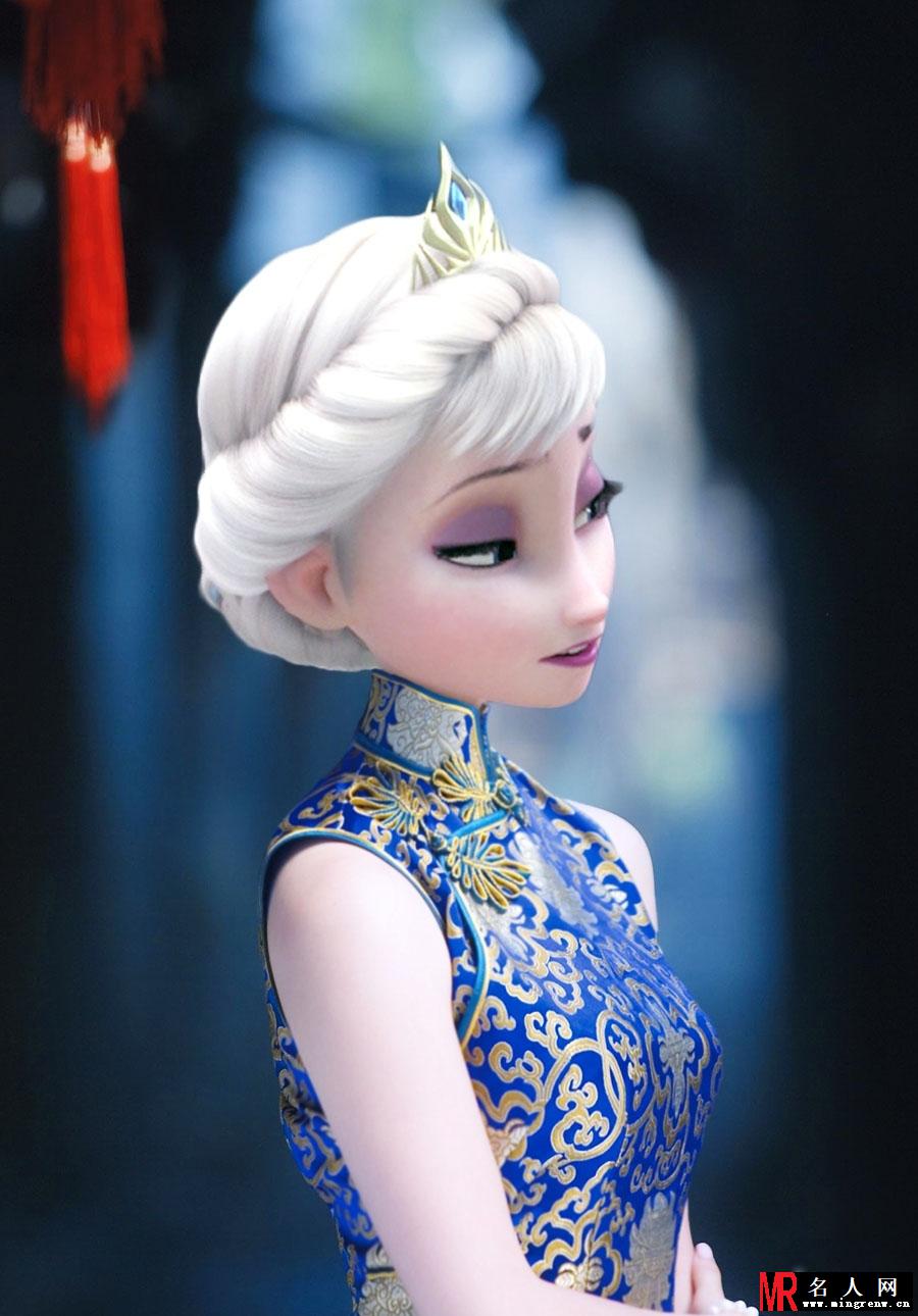 冰雪奇缘姐妹旗袍装亮相 身段玲珑气质典雅(1)