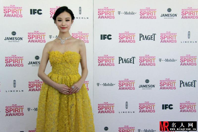 倪妮出席美国独立精神颁奖礼 黄裙飘逸仙气十足(1)