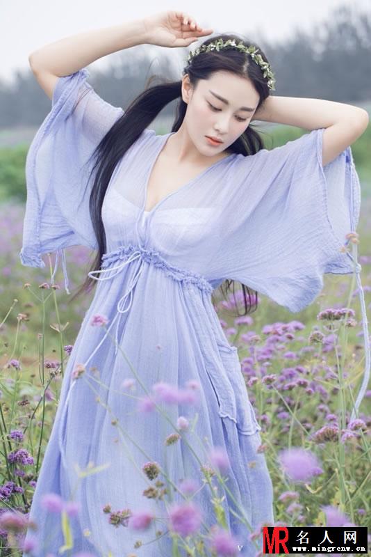张馨予薰衣草田写真 清新高雅似花仙子(1)