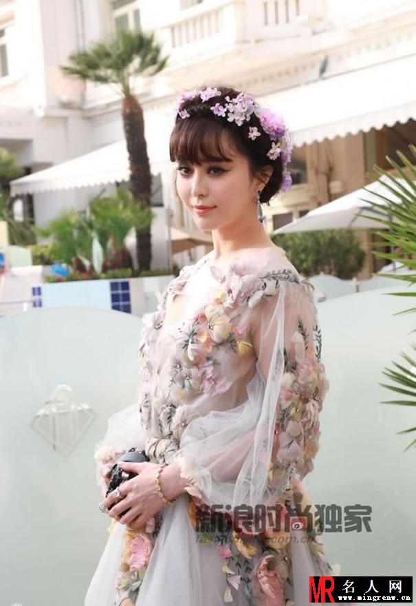 范冰冰薄纱深V亮相戛纳 宛如花仙子(1)