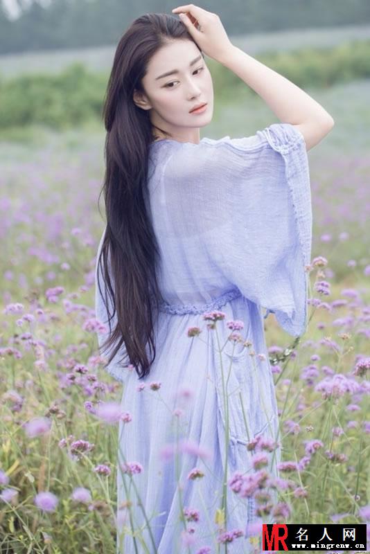 张馨予薰衣草田写真 清新高雅似花仙子(1)