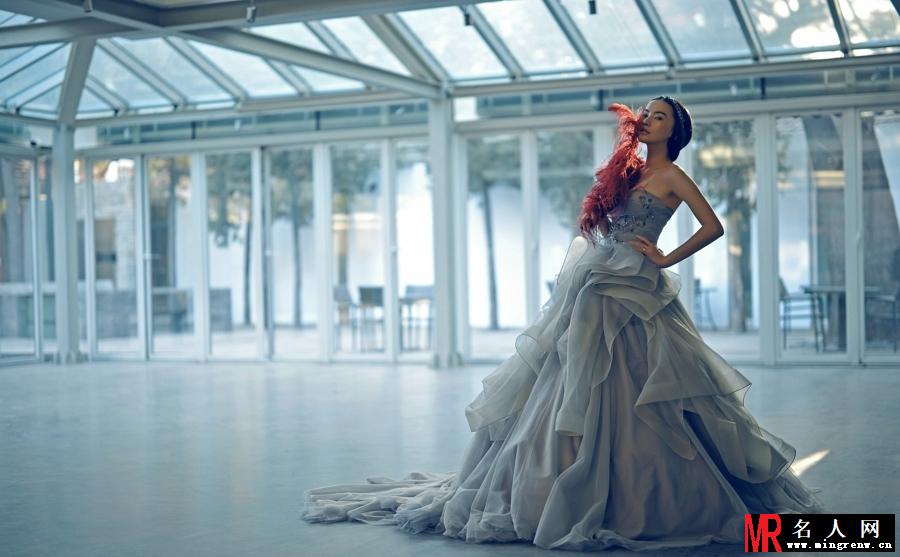 李媛时尚婚纱写真 丝薄灰纱秀美胸(1)