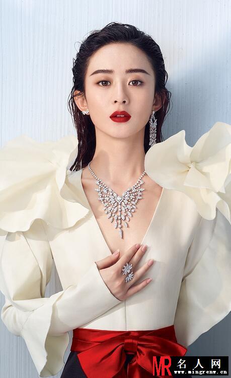 赵丽颖身穿深V大花裙 烈焰红唇美艳逼人(1)